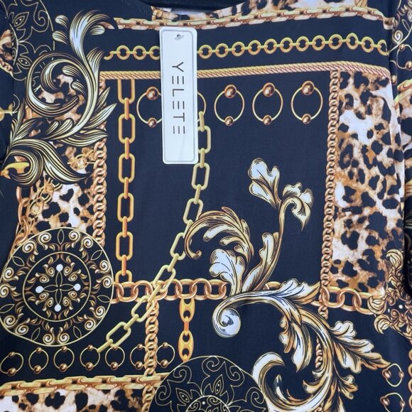 Yelete Womens Dress XL NWT Chain Link Printed A-line Old Money Luxury Maximalist - Picture 10 of 16